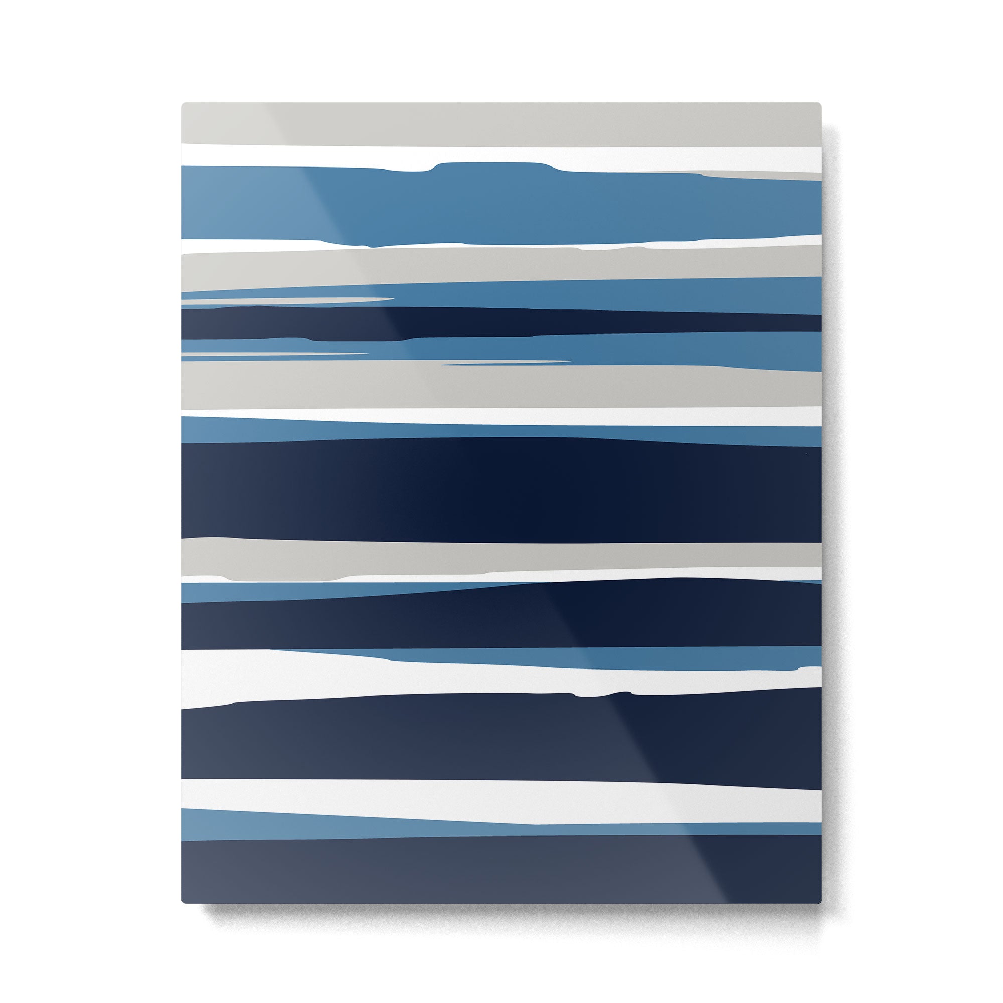 Ocean Beach Striped Landscape, Navy, Blue, Gray Metal Print Gallery Image 6