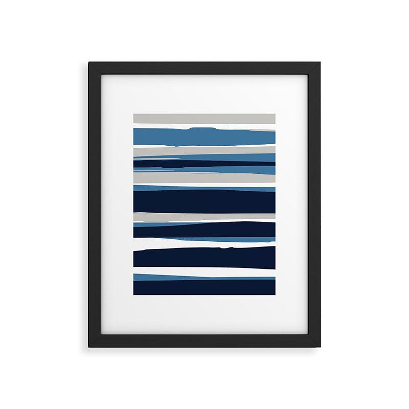 Ocean Beach Striped Landscape, Navy, Blue, Gray Framed Art Print Gallery Image 4