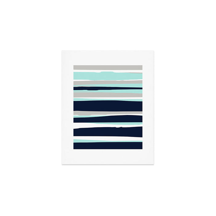 Ocean, Stripe Abstract Pattern, Navy, Aqua, Gray Art Print Gallery Image 1