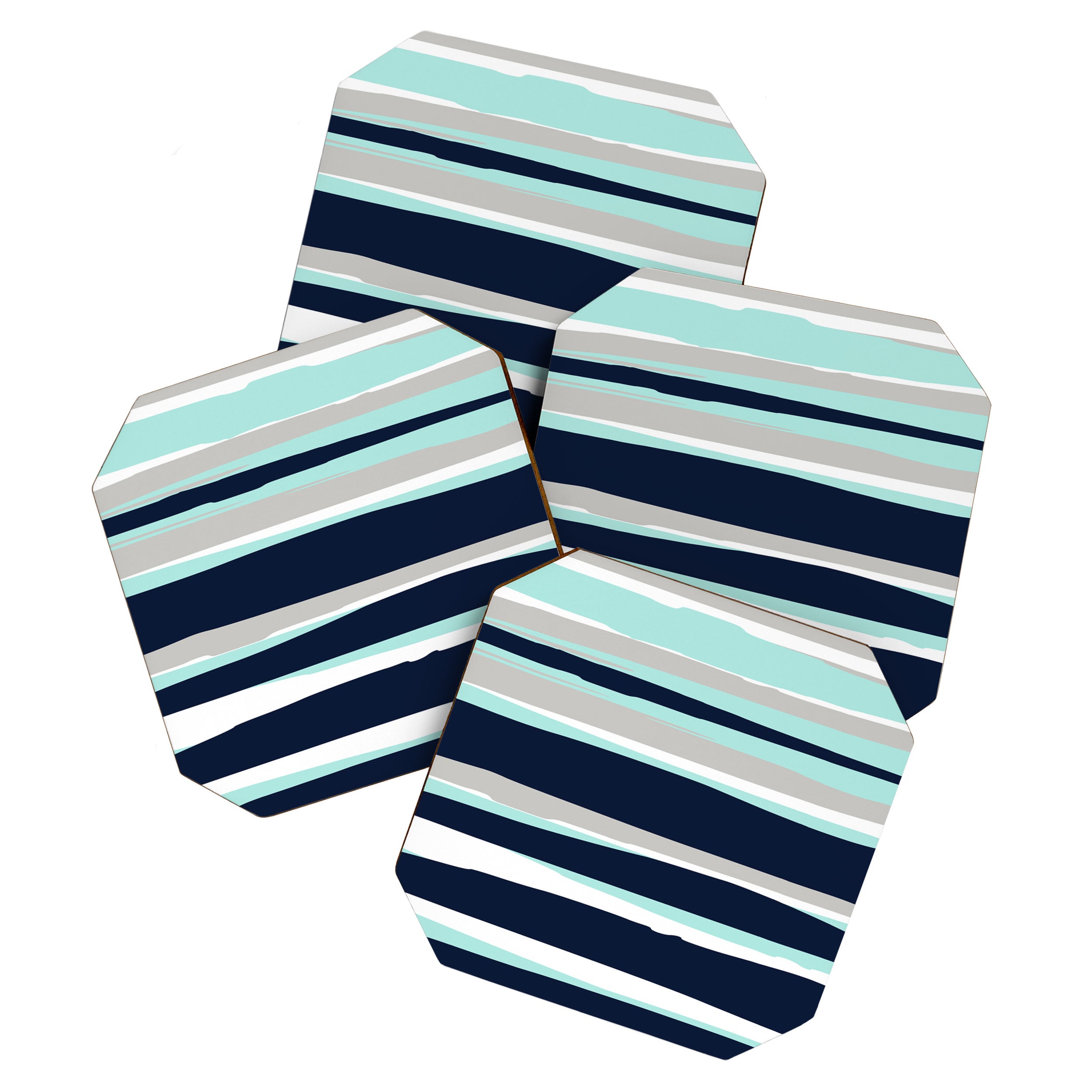 Ocean, Stripe Abstract Pattern, Navy, Aqua, Gray Coaster Gallery Image 1