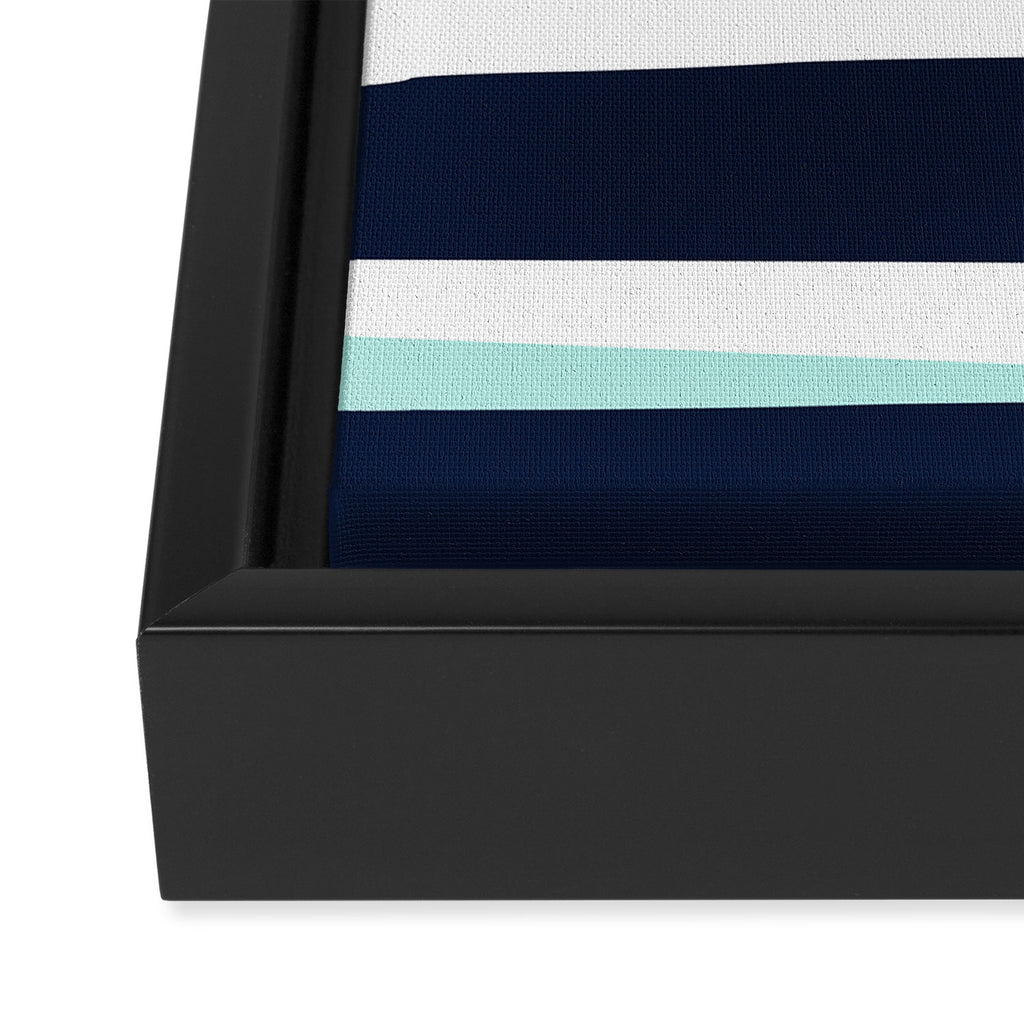 Ocean, Stripe Abstract Pattern, Navy, Aqua, Gray Framed Canvas Print Gallery Image 3