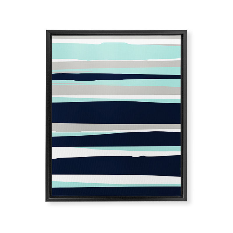 Ocean, Stripe Abstract Pattern, Navy, Aqua, Gray Framed Canvas Print Gallery Image 8