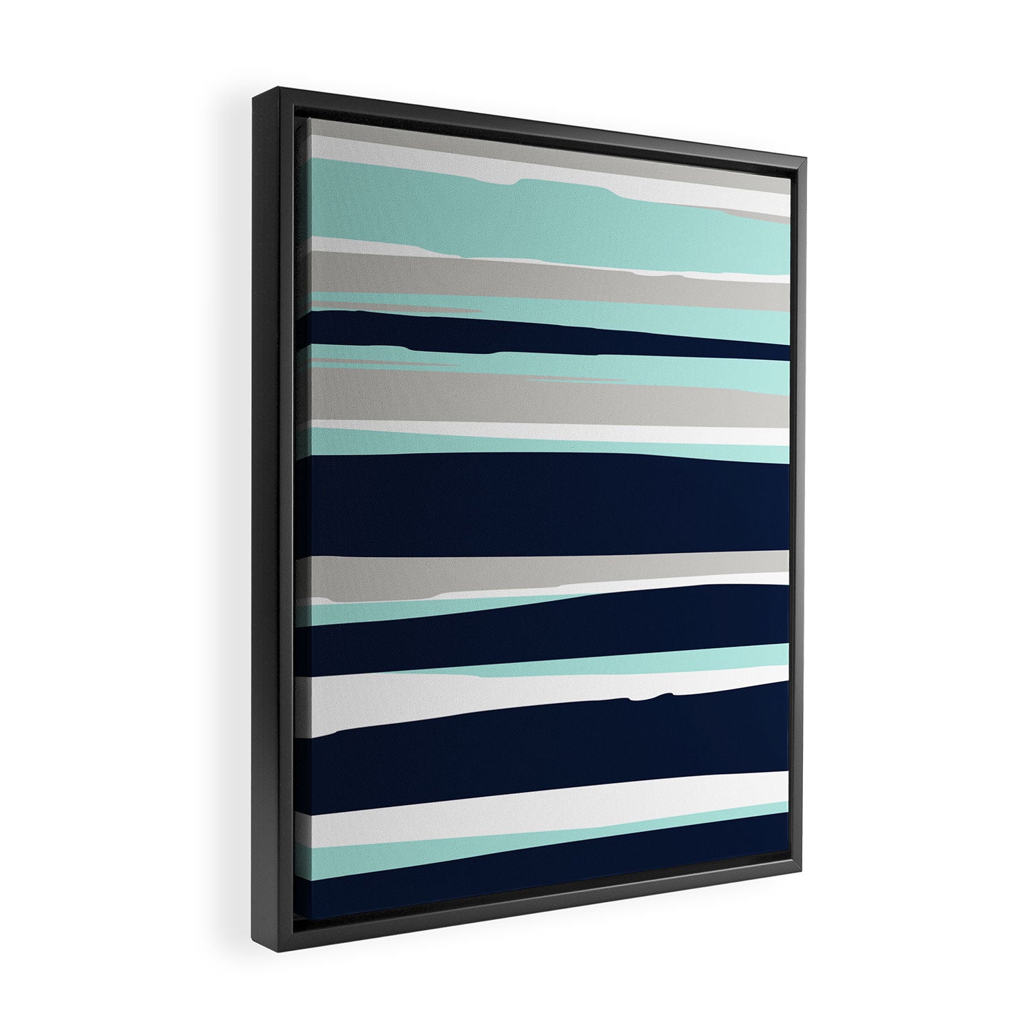 Ocean, Stripe Abstract Pattern, Navy, Aqua, Gray Framed Canvas Print Gallery Image 2