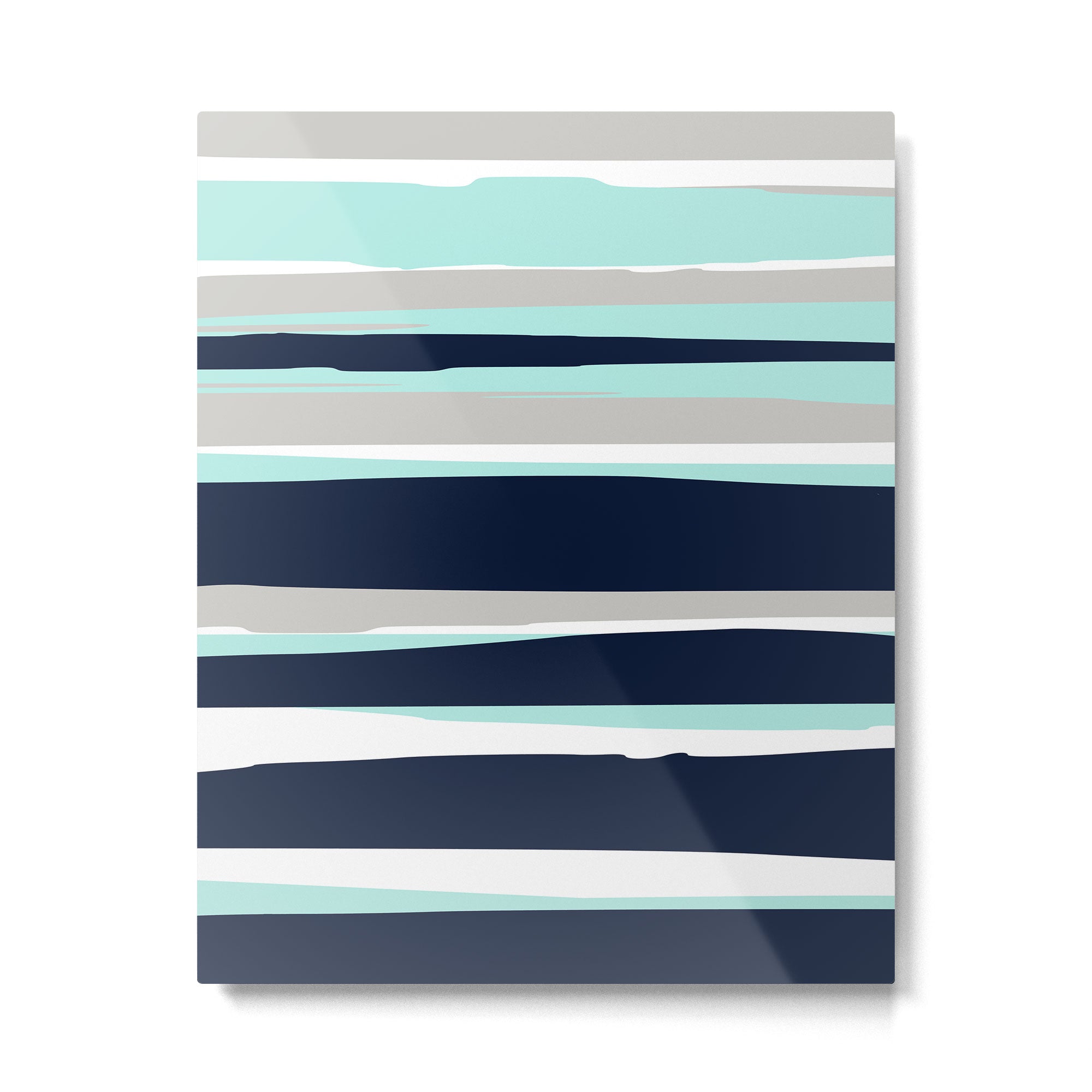 Ocean, Stripe Abstract Pattern, Navy, Aqua, Gray Metal Print Gallery Image 6