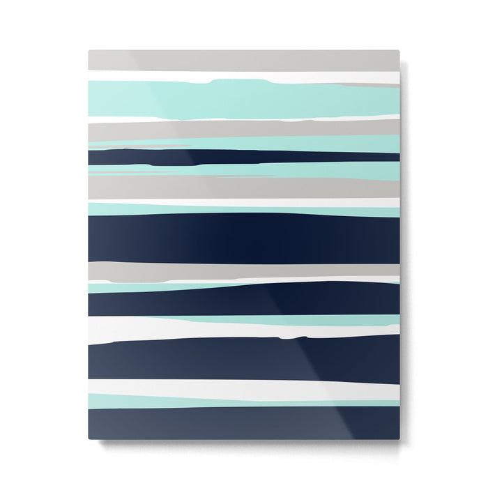 Ocean, Stripe Abstract Pattern, Navy, Aqua, Gray Metal Print Gallery Image 1