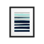 Ocean, Stripe Abstract Pattern, Navy, Aqua, Gray Framed Art Print Gallery Image 6