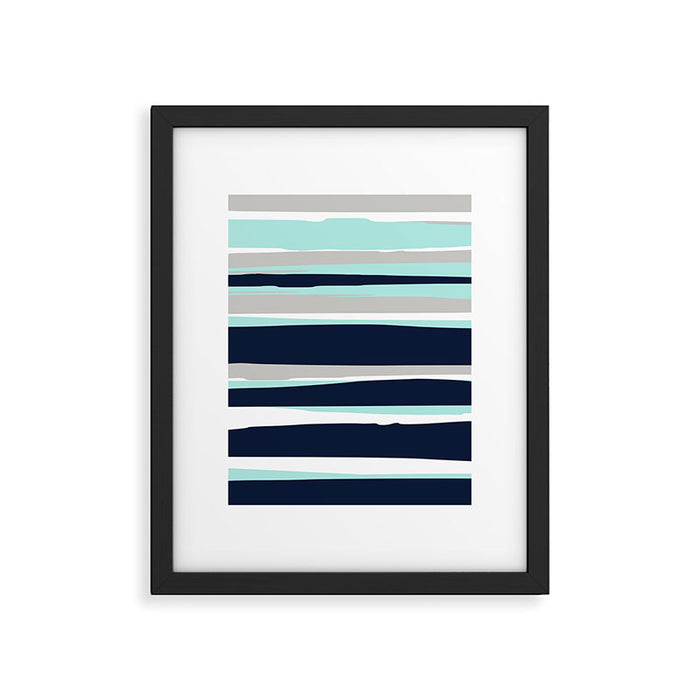 Ocean, Stripe Abstract Pattern, Navy, Aqua, Gray Framed Art Print Gallery Image 1