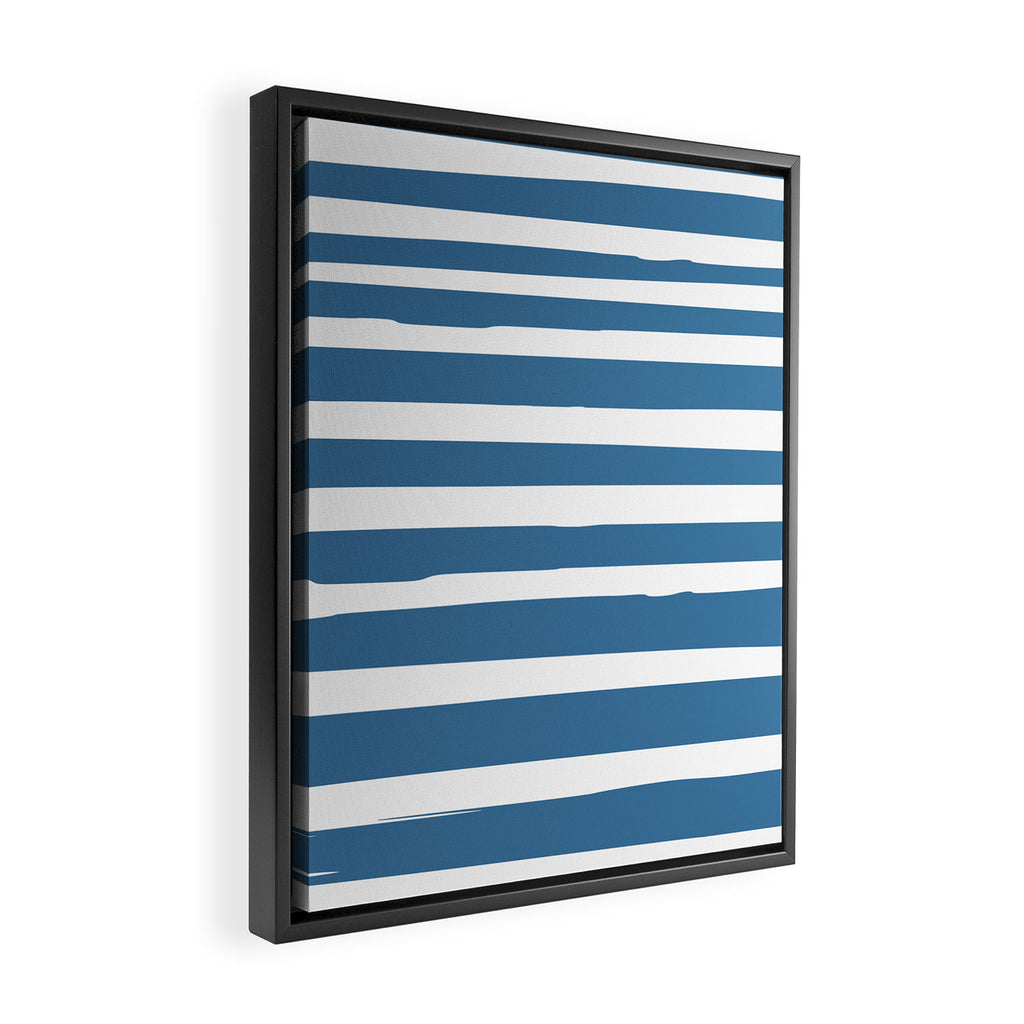 Ocean Stripes, Abstract, Blue and White, Striped Pattern Framed Canvas Print Gallery Image 2