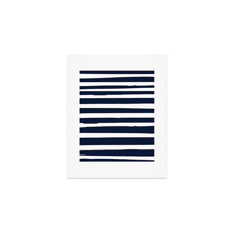 Ocean Stripes, Modern, Abstract, Navy Blue and White Art Print Gallery Image 1