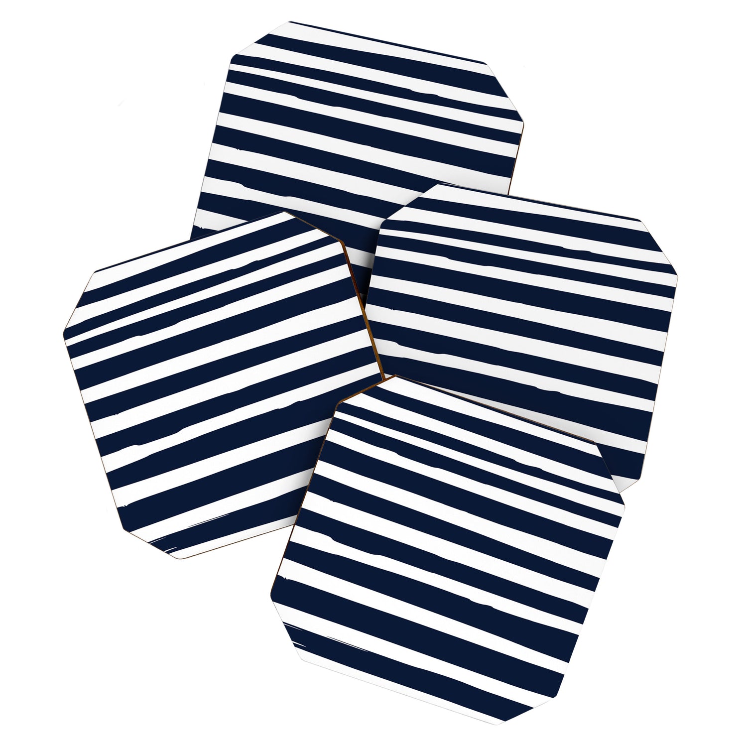 Ocean Stripes, Modern, Abstract, Navy Blue and White Coaster Gallery Image 1