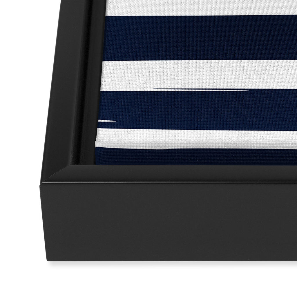 Ocean Stripes, Modern, Abstract, Navy Blue and White Framed Canvas Print Gallery Image 3