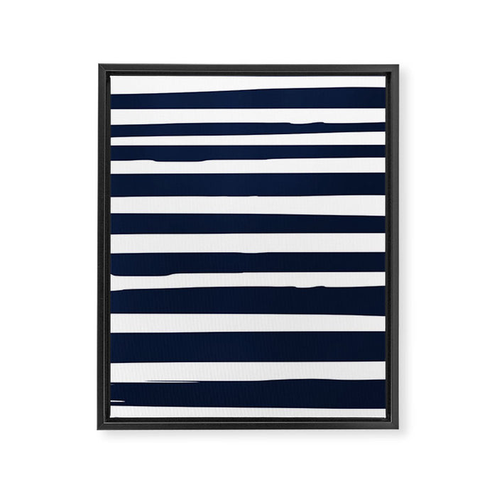 Ocean Stripes, Modern, Abstract, Navy Blue and White Framed Canvas Print Gallery Image 1