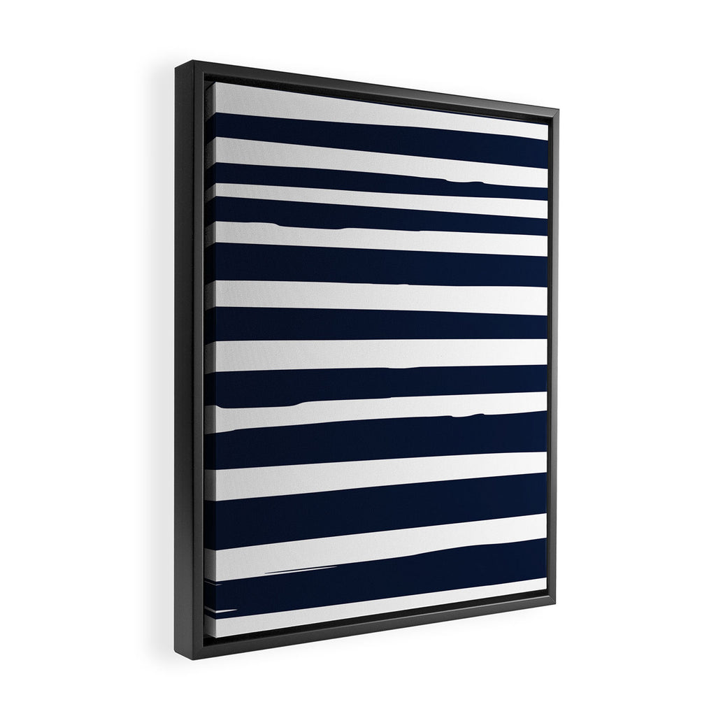 Ocean Stripes, Modern, Abstract, Navy Blue and White Framed Canvas Print Gallery Image 2