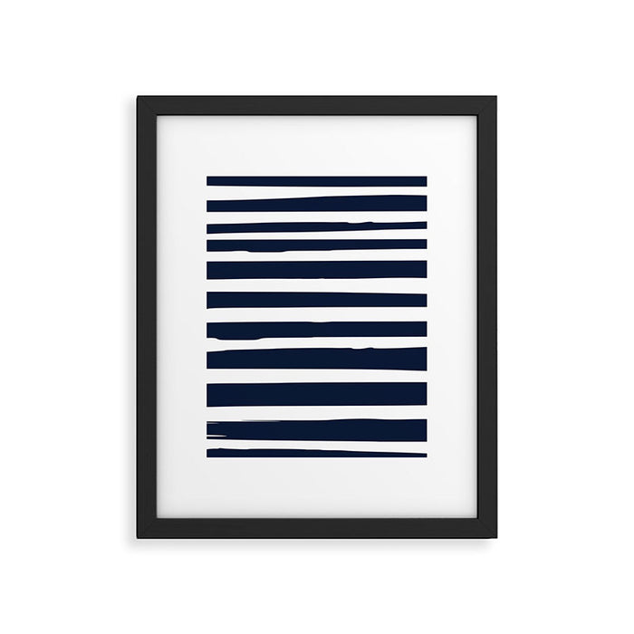 Ocean Stripes, Modern, Abstract, Navy Blue and White Framed Art Print Gallery Image 1