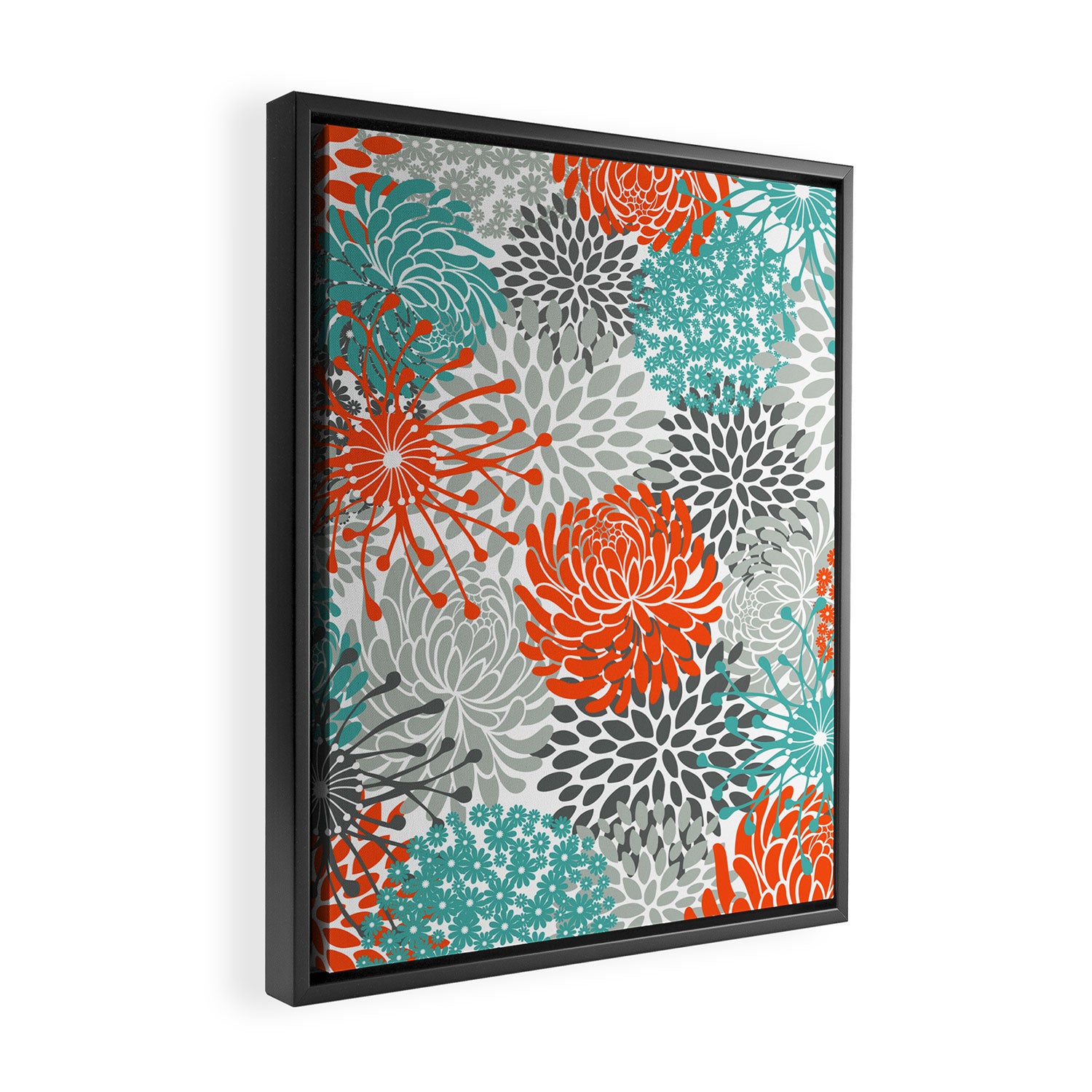 Orange and Teal Floral Abstract Print Framed Canvas Print Gallery Image 2