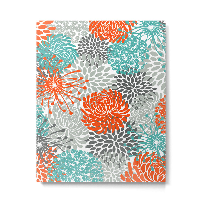 Orange and Teal Floral Abstract Print Metal Print Gallery Image 1