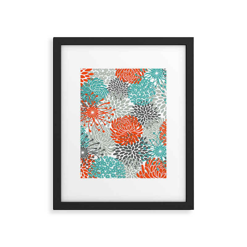 Orange and Teal Floral Abstract Print Framed Art Print Gallery Image 6