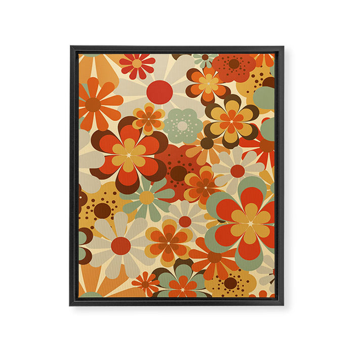 Patterned Retro 70's Floral Prints Framed Canvas Print Gallery Image 1
