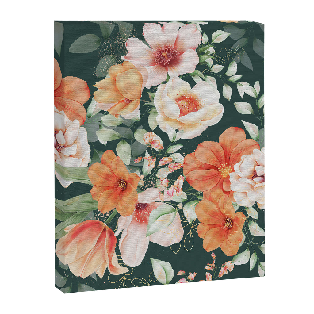 Peach Florals with Painted Speckles on Dark Green Canvas Print Gallery Image 8