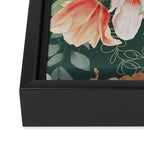 Peach Florals with Painted Speckles on Dark Green Framed Canvas Print Gallery Image 3