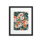 Peach Florals with Painted Speckles on Dark Green Framed Art Print Gallery Image 6