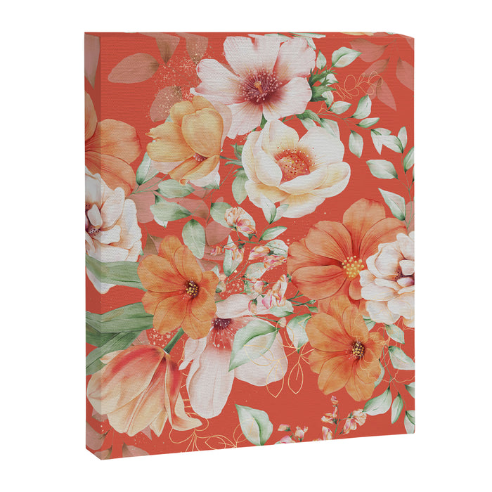 Peach Florals with Painted Speckles on Orange Coral Canvas Print Gallery Image 1