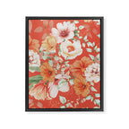 Peach Florals with Painted Speckles on Orange Coral Framed Canvas Print Gallery Image 8