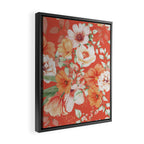 Peach Florals with Painted Speckles on Orange Coral Framed Canvas Print Gallery Image 2