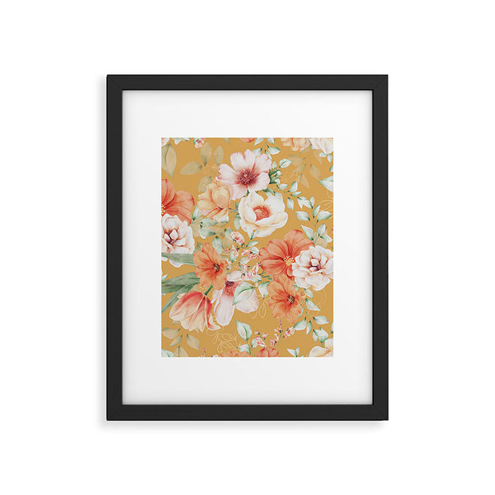 Peach Florals with Painted Speckles on Yellow Framed Art Print Gallery Image 1