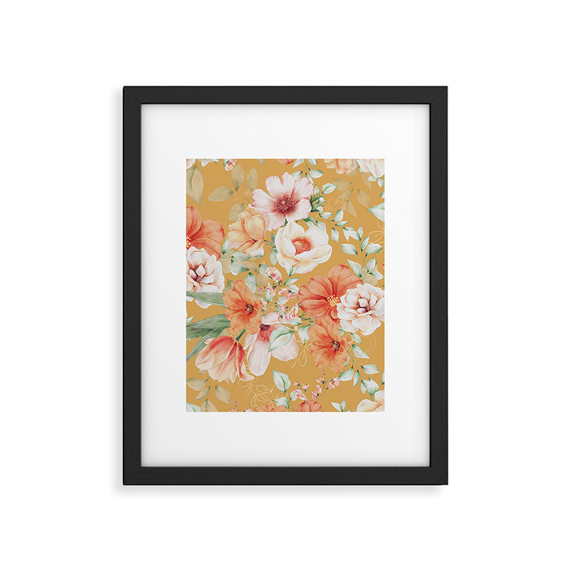 Peach Florals with Painted Speckles on Yellow Framed Art Print Gallery Image 6