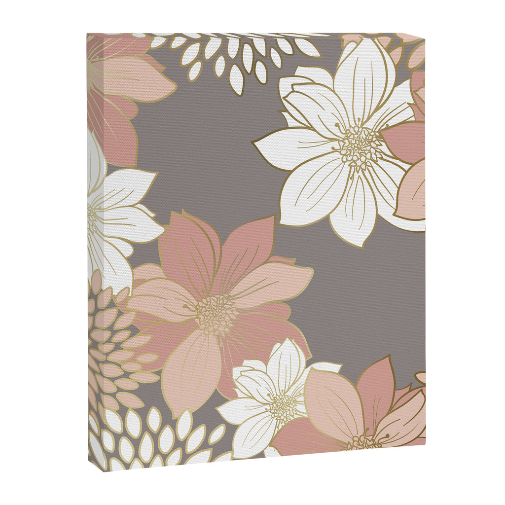 Pink and Gold Floral Garden on Gray Canvas Print Gallery Image 8