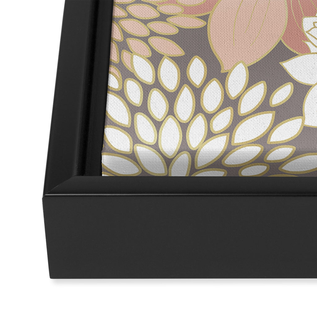 Pink and Gold Floral Garden on Gray Framed Canvas Print Gallery Image 3
