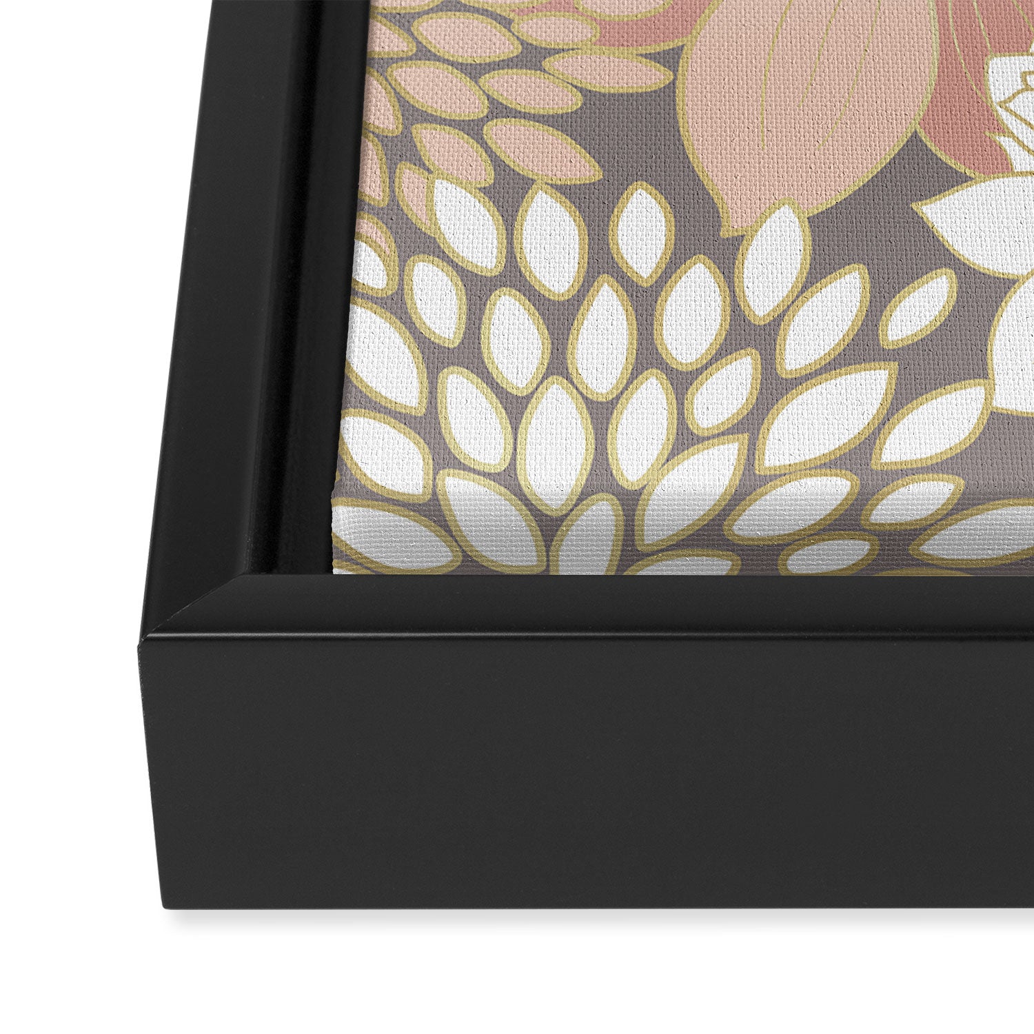 Pink and Gold Floral Garden on Gray Framed Canvas Print Gallery Image 3