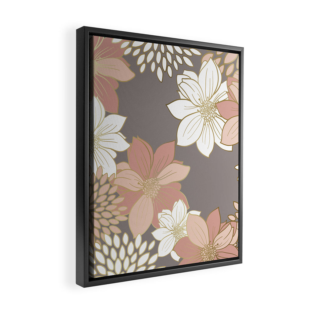 Pink and Gold Floral Garden on Gray Framed Canvas Print Gallery Image 2