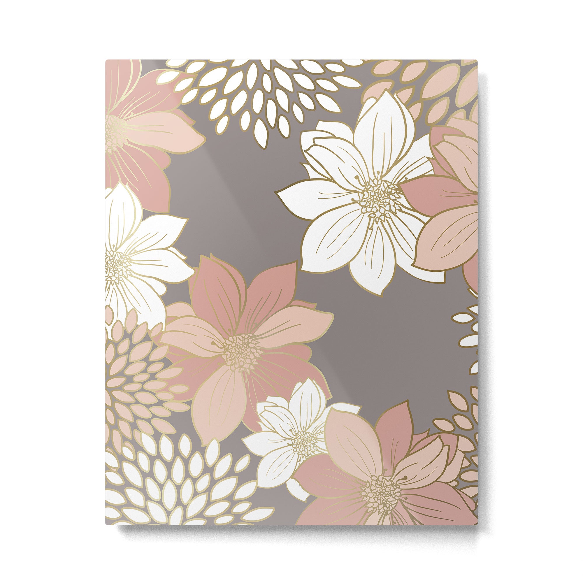 Pink and Gold Floral Garden on Gray Metal Print Gallery Image 6