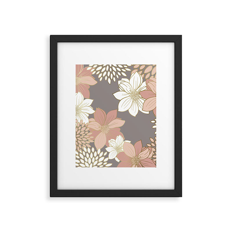 Pink and Gold Floral Garden on Gray Framed Art Print Gallery Image 6