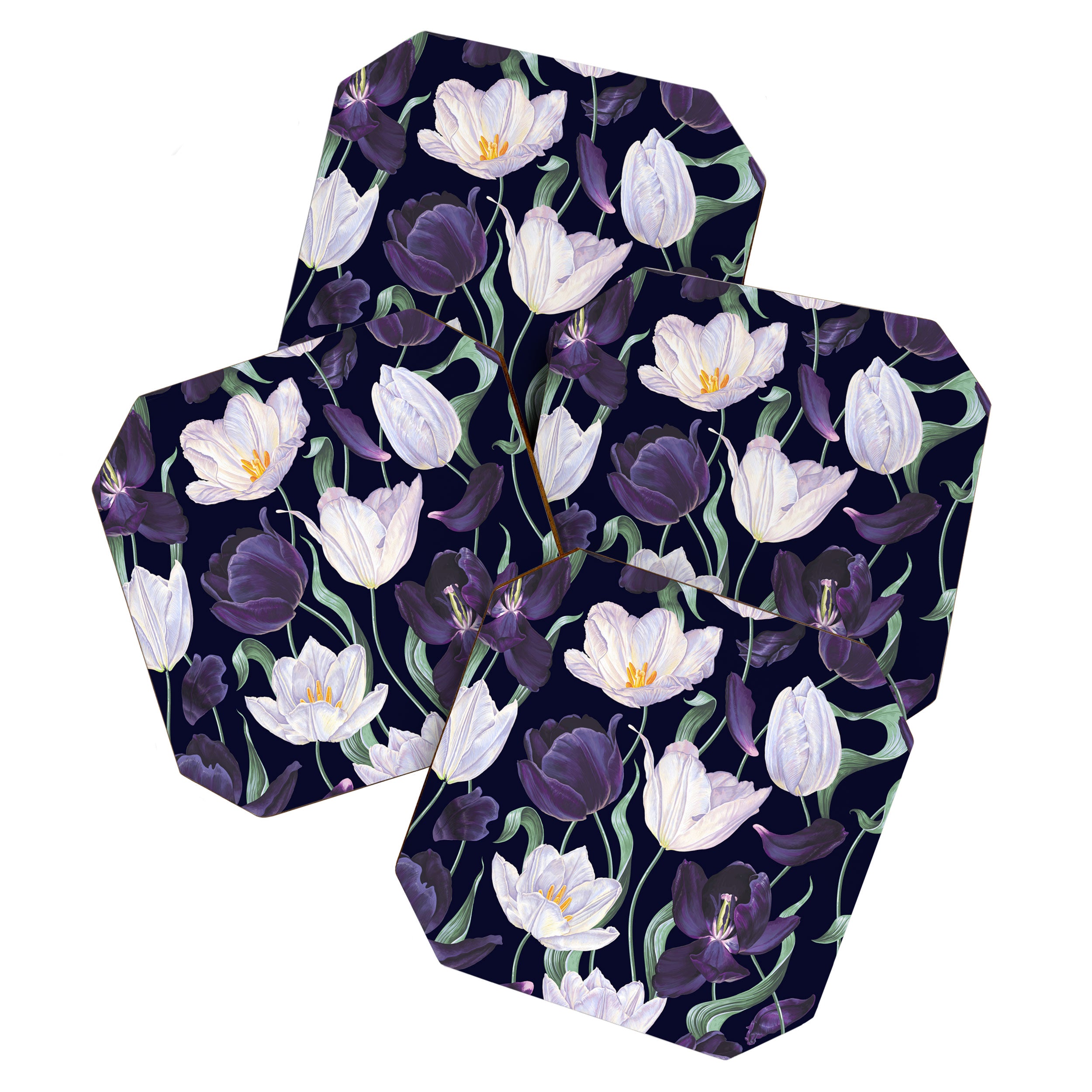 Purple and White Tulip Floral Prints on Navy Blue Coaster Gallery Image 1