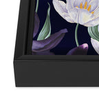 Purple and White Tulip Floral Prints on Navy Blue Framed Canvas Print Gallery Image 3