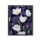Purple and White Tulip Floral Prints on Navy Blue Framed Canvas Print Gallery Image 8