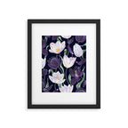 Purple and White Tulip Floral Prints on Navy Blue Framed Art Print Gallery Image 6