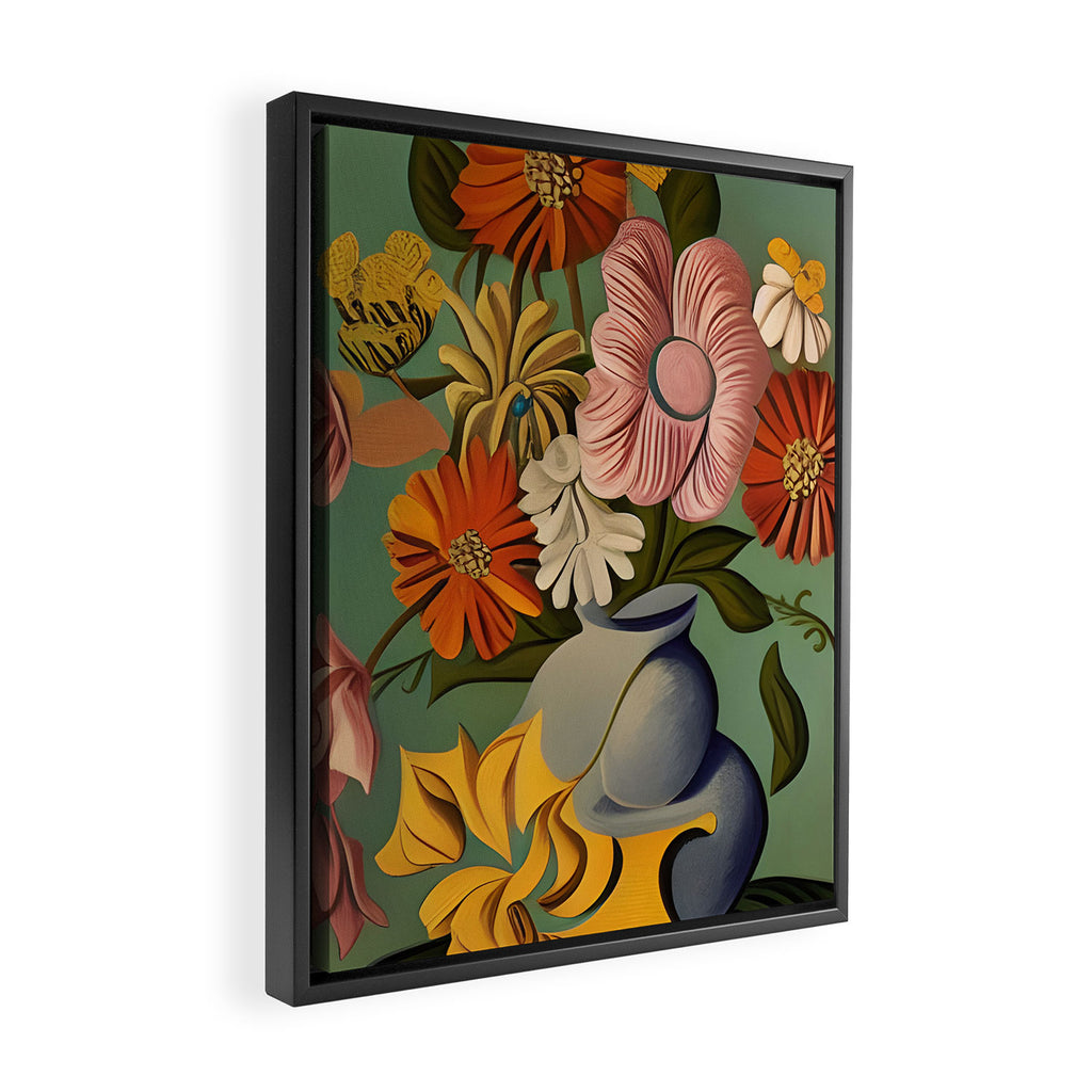 Quirky Abstract Vintage Retro Floral Framed Canvas Print Gallery Image 2