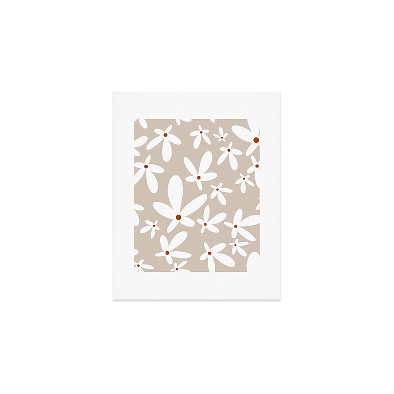 Quirky Florals in Beige, Terracotta and White Art Print Gallery Image 1
