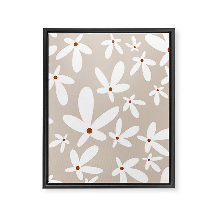 Quirky Florals in Beige, Terracotta and White Framed Canvas Print Gallery Image 1