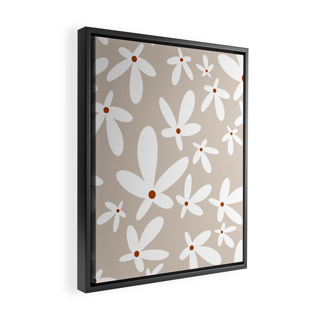 Quirky Florals in Beige, Terracotta and White Framed Canvas Print Gallery Image 2