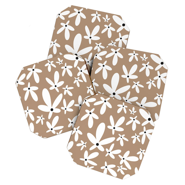 Quirky Florals in Mocha, Black and White Coaster Gallery Image 1