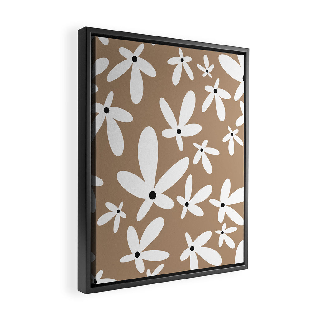 Quirky Florals in Mocha, Black and White Framed Canvas Print Gallery Image 2