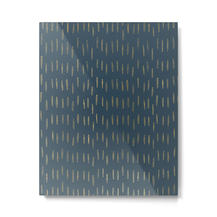 Raindrops, Mudcloth, Teal and Gold, Boho Wall Art Metal Print Gallery Image 1