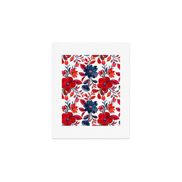 Red and Blue, Watercolor Painting of Flowers, Digital Art Art Print Gallery Image 1