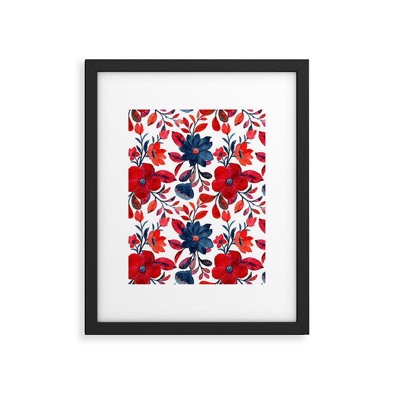 Red and Blue, Watercolor Painting of Flowers, Digital Art Framed Art Print Gallery Image 6