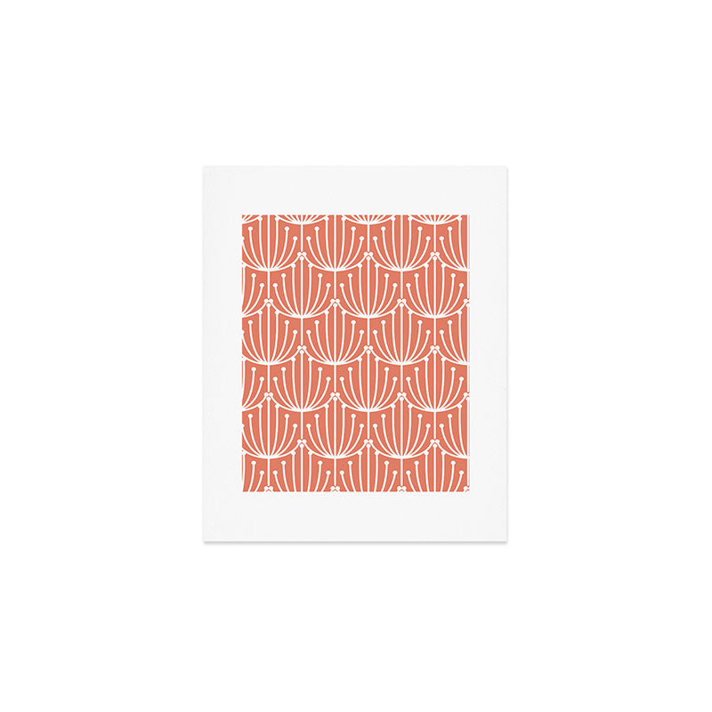Retro Art, Floral Prints, Coral and White Art Print Gallery Image 1